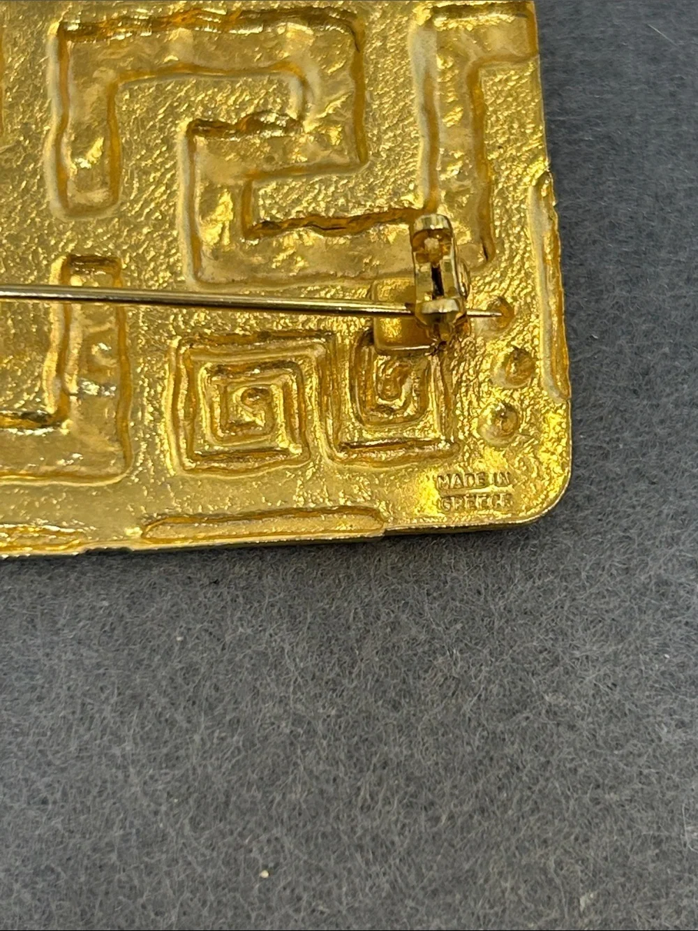 Gold Plated Decorative Brooch with Greek Key Motif Made in Greece